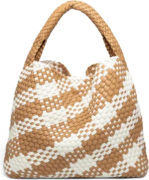Woven Tote Bag for Women, Fashion Woven Bags for Women Vegan Leather Shoulder Handbags Large Summer Beach Travel Bag