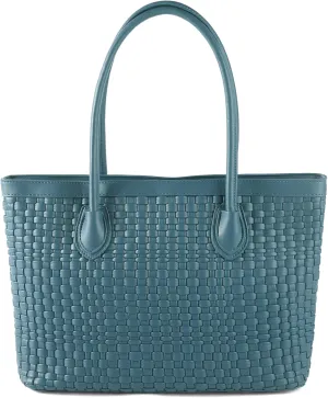 Woven Tote Bag For Women Hand Make Vegan Leather Shoulder Bag Handbag Zip Closure Beach Tote Travel Hand Bag
