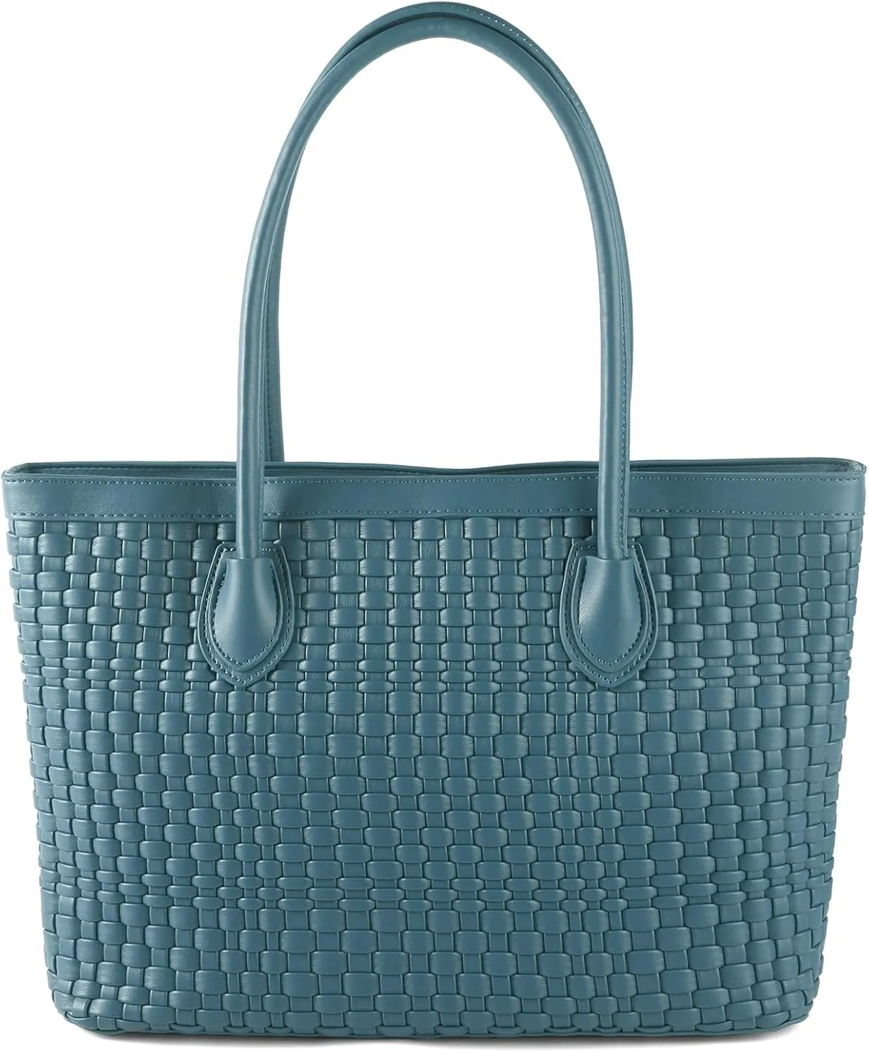 Woven Tote Bag For Women Hand Make Vegan Leather Shoulder Bag Handbag Zip Closure Beach Tote Travel Hand Bag