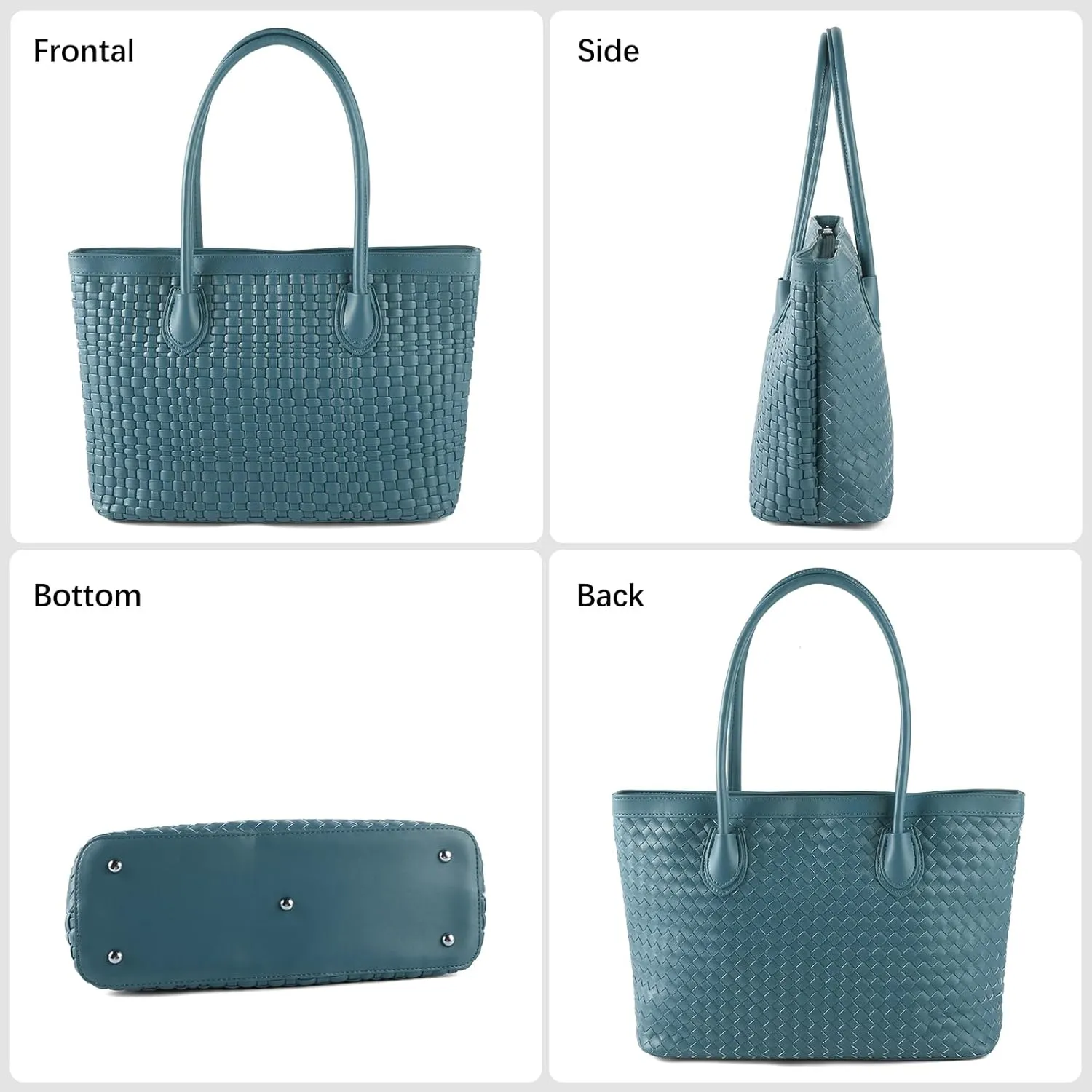 Woven Tote Bag For Women Hand Make Vegan Leather Shoulder Bag Handbag Zip Closure Beach Tote Travel Hand Bag