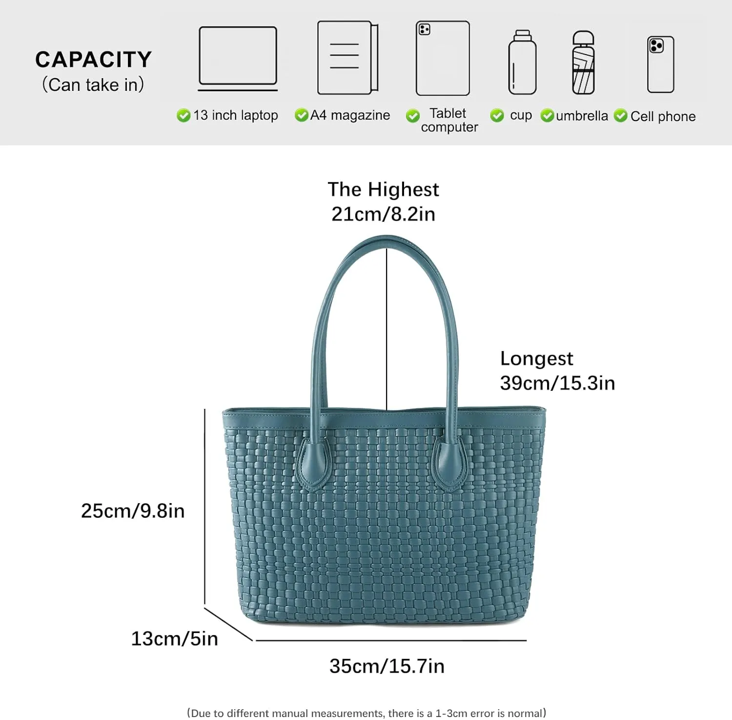 Woven Tote Bag For Women Hand Make Vegan Leather Shoulder Bag Handbag Zip Closure Beach Tote Travel Hand Bag