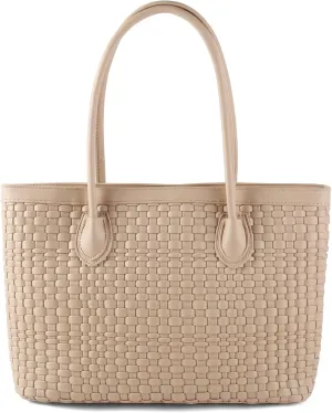 Woven Tote Bag For Women Hand Make Vegan Leather Shoulder Bag Handbag Zip Closure Beach Tote Travel Hand Bag