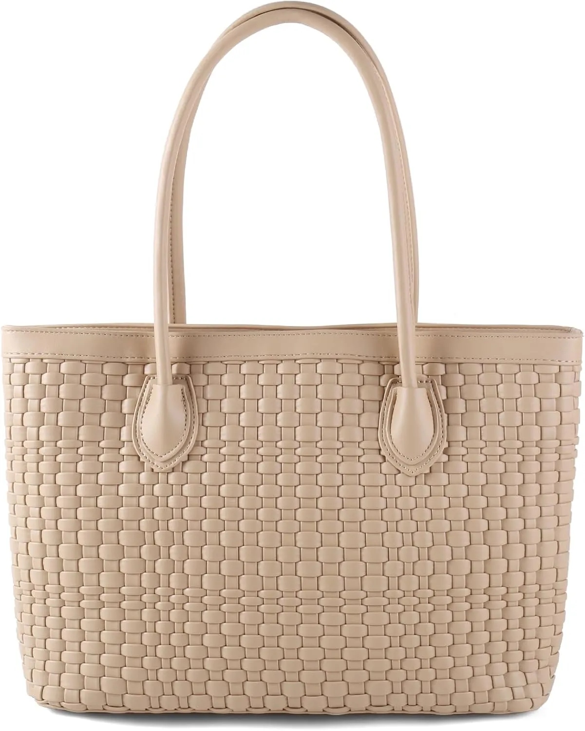 Woven Tote Bag For Women Hand Make Vegan Leather Shoulder Bag Handbag Zip Closure Beach Tote Travel Hand Bag