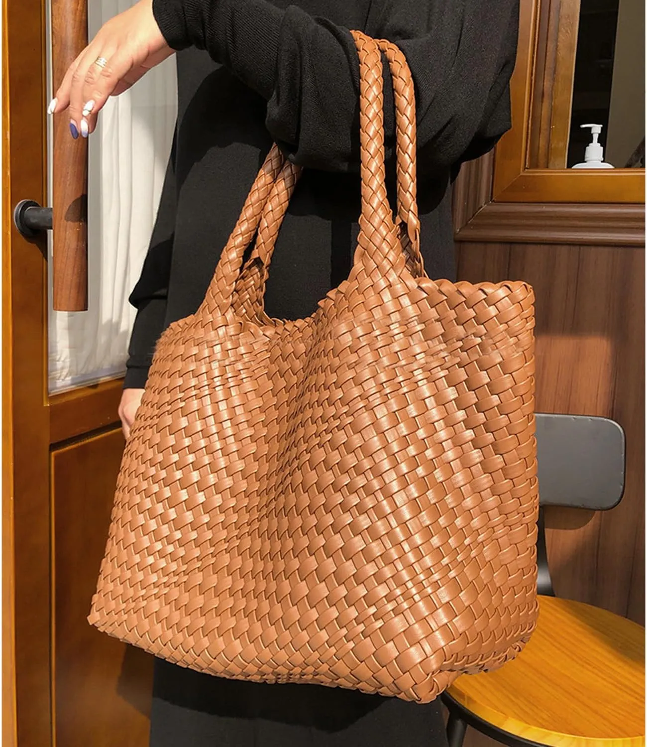 Woven Tote Bag for Women, Hobo Bag for Work, Large Beach Travel Handbags and Purses, Retro Shoulder Bag, Shopping Bag