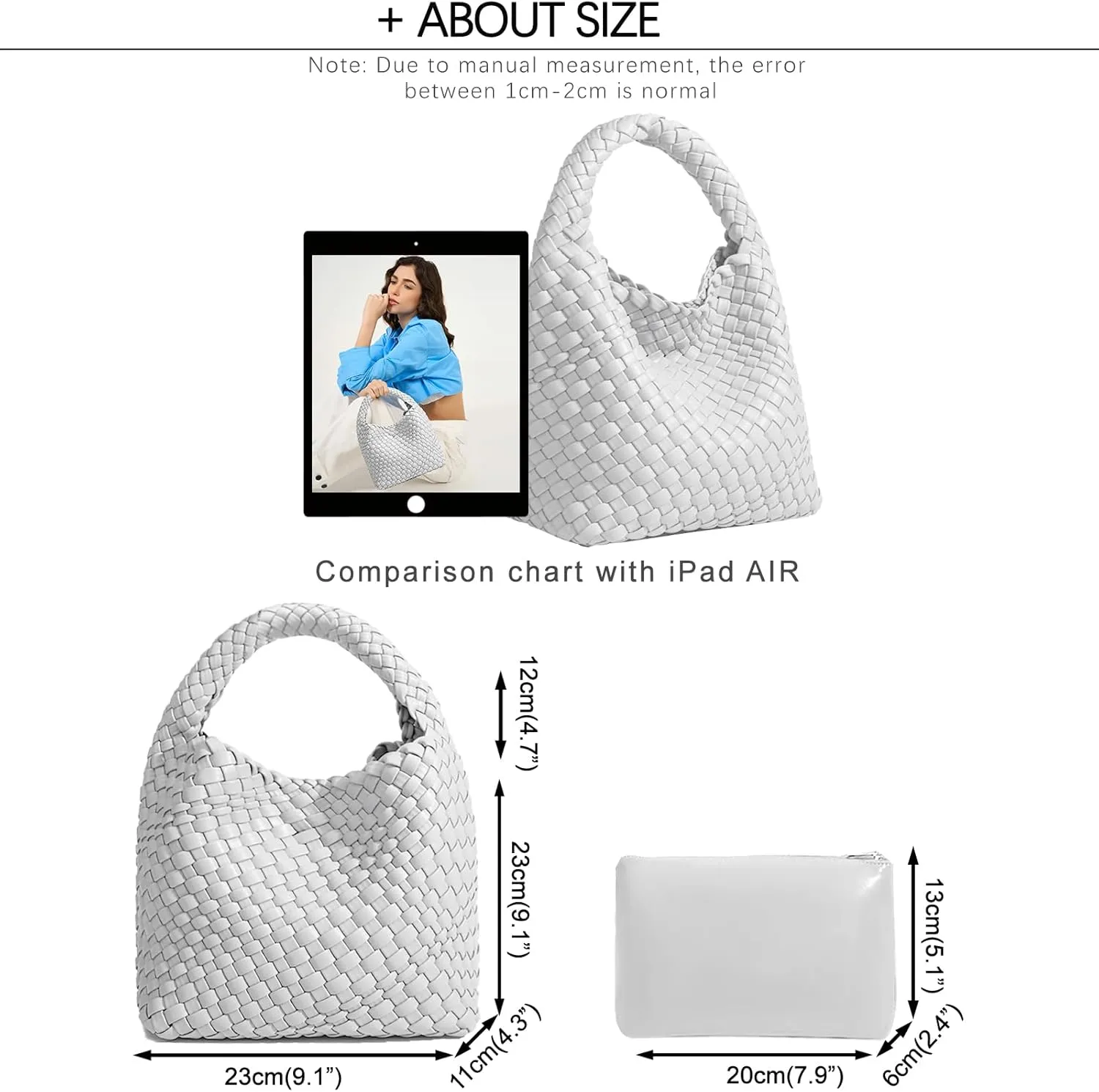 Woven Tote Bag For Women, Soft Foldable Top-Handle Wristlet Bag, Fashion Hobo Handbag, Composite Bag with Coin Purse