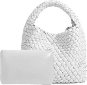 Woven Tote Bag For Women, Soft Foldable Top-Handle Wristlet Bag, Fashion Hobo Handbag, Composite Bag with Coin Purse