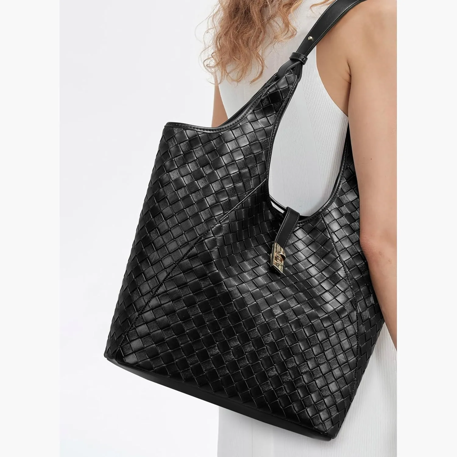 Woven Tote Bag for Women Vegan Leather Shoulder Purses Large Summer Beach Hangbags