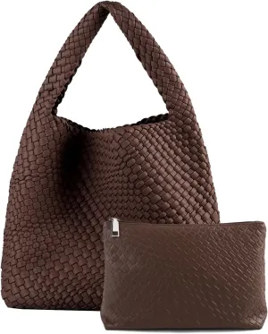 Woven Tote Bag For Women,Vegan Leather Hand Woven Handbags And Purse,Shoulder Bag Top-Handle Bag All-Match Underarm Bag