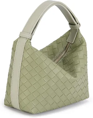 Woven Tote Bags for Women Vegan Leather Shoulder Handbag for Women Top Handle Purses with Adjustable Snap Strap