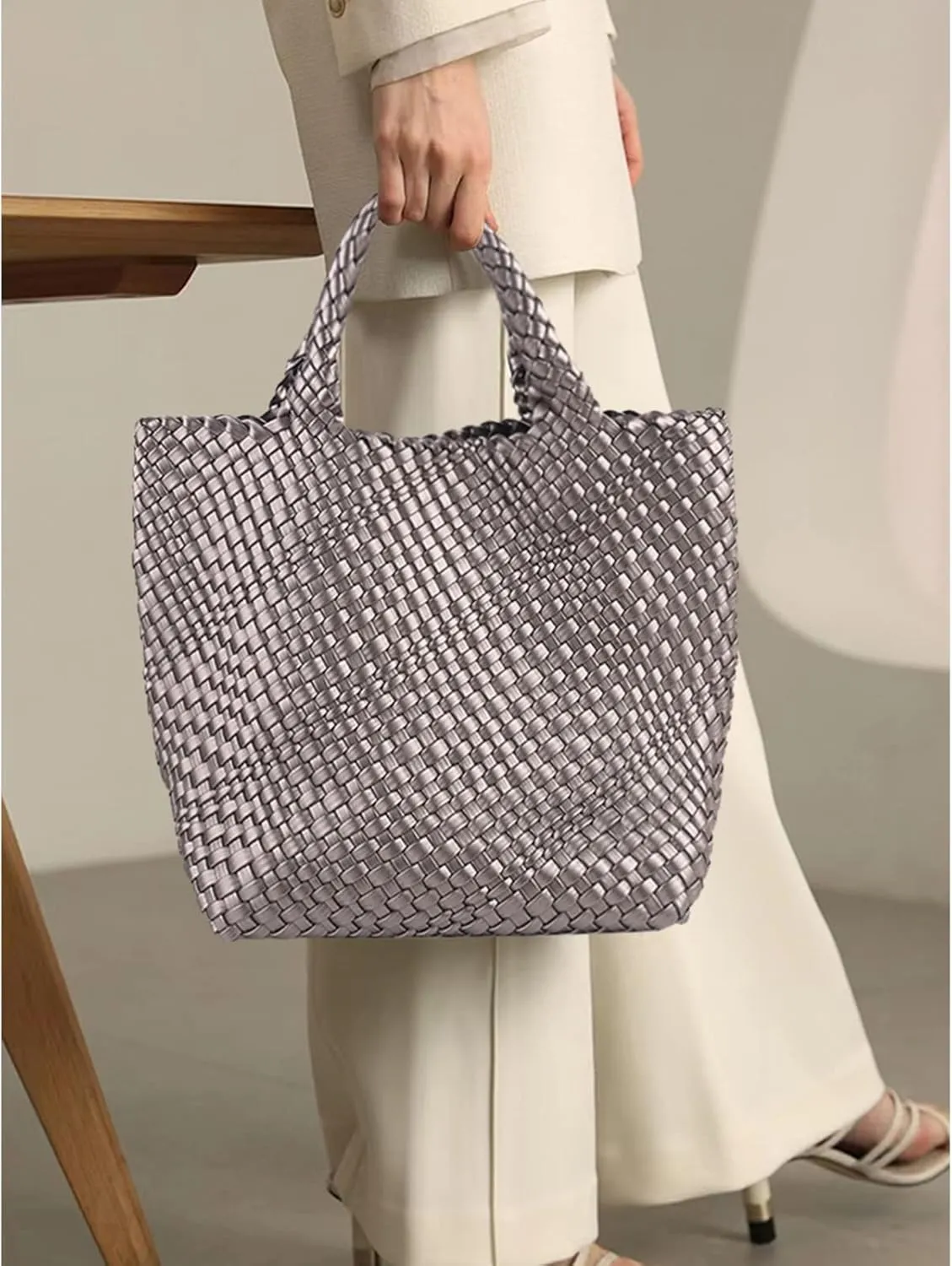 Woven Vegan Leather Handmade Tote for Women - Summer Beach Travel Hand Bag, Purse, Satchel Handbag