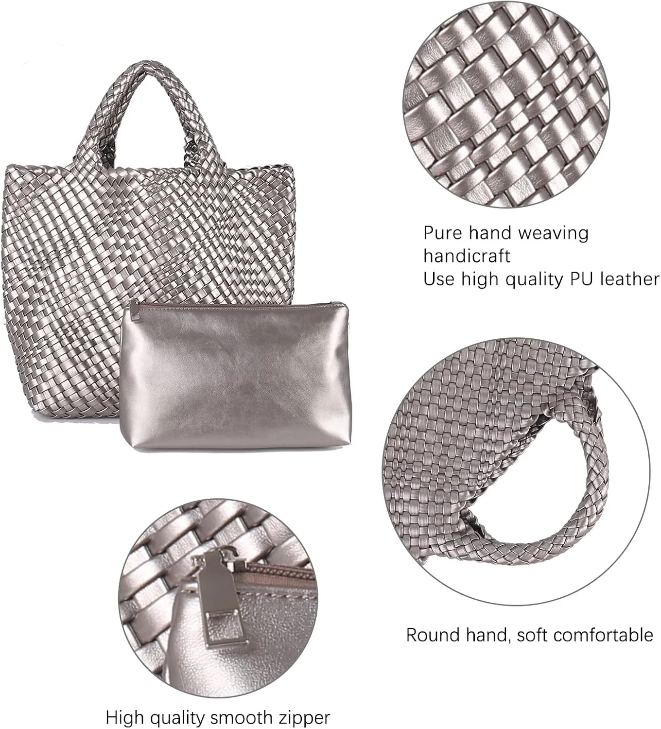 Woven Vegan Leather Handmade Tote for Women - Summer Beach Travel Hand Bag, Purse, Satchel Handbag