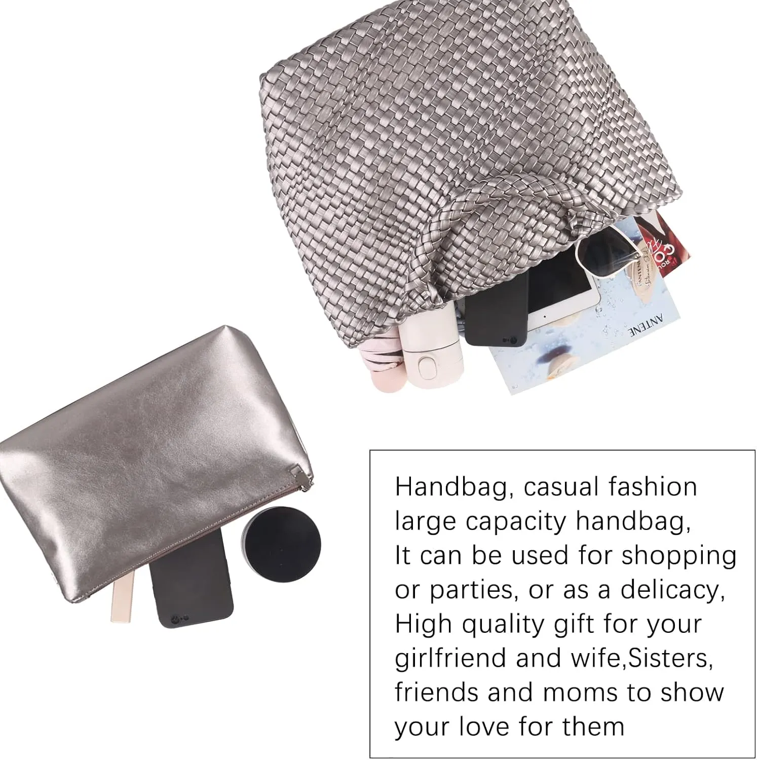 Woven Vegan Leather Handmade Tote for Women - Summer Beach Travel Hand Bag, Purse, Satchel Handbag
