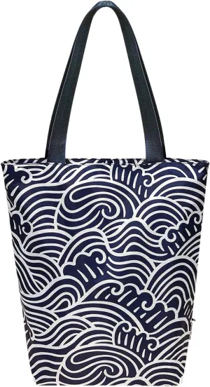 Wrapables Carryall Shopping Travel Tote Bag with Durable Ripstop Polyester - Foldable, Waterproof, and OEKO-TEX Certified, Small, Navy Swirls