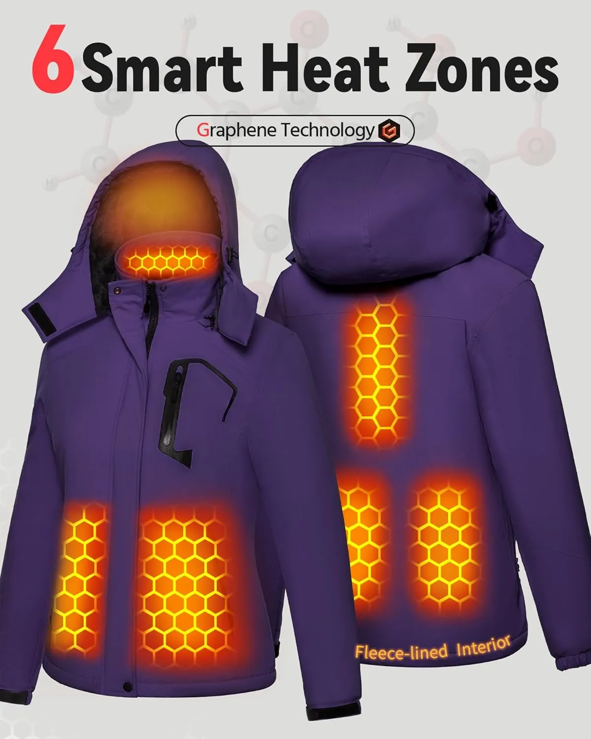 Wulcea Graphene Heated Jacket for Women Fur Lined with Large Capacity Battery Pack