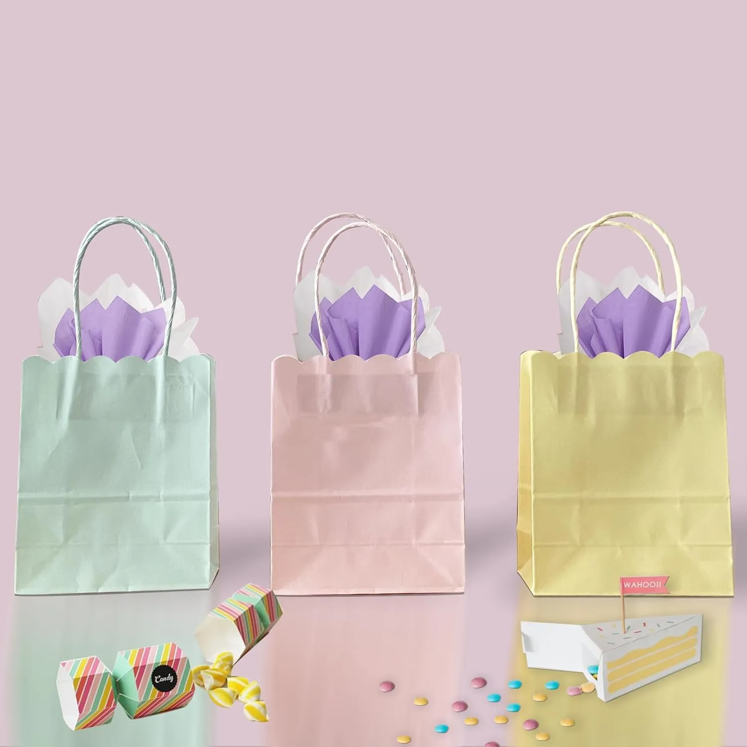 XIAMUY 30Pcs Mini Gift Bags, Party Favor Bags With Handles, Cute Paper Bag For Birthday, Goodie, Treat, Easter, Mother's Day, Wedding, Graduation - 4.7x5.9x2.3 Inch