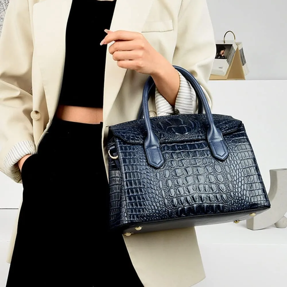 XXGJOALD-Satchel Tote Purse for Women Crocodile Pattern Embossed Top-handle Handbags Fuax Leather Shoulder Bag