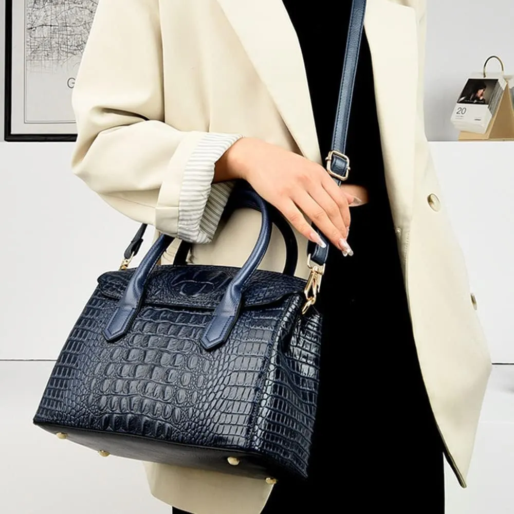 XXGJOALD-Satchel Tote Purse for Women Crocodile Pattern Embossed Top-handle Handbags Fuax Leather Shoulder Bag