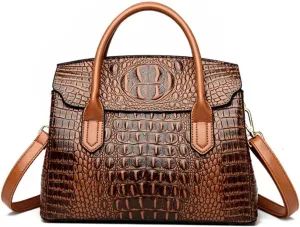 XXGJOALD-Satchel Tote Purse for Women Crocodile Pattern Embossed Top-handle Handbags Fuax Leather Shoulder Bag