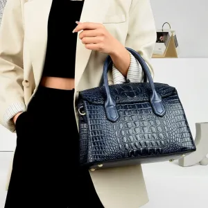 XXGJOALD-Satchel Tote Purse for Women Crocodile Pattern Embossed Top-handle Handbags Fuax Leather Shoulder Bag