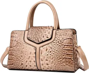 XXGJOALD-Top Handle Handbags Women Purse Crocodile Pattern Faux Leather Tote Bags Satchel Bags Zipper&Flap Handbag Shoulder Bag