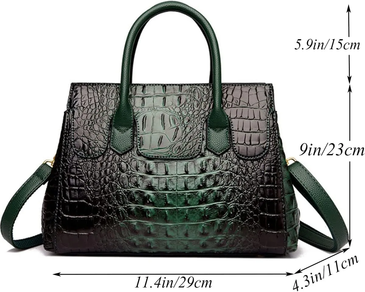 XXGJOALD-Women Satchel Bag PU Leather Crocodile-Embossed Pattern With Top Handle Shoulder Bags Handbags Fashion Purses Totes