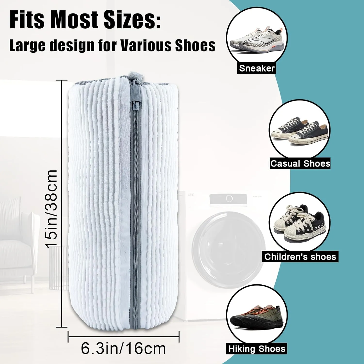 XXL Shoe Washing Machine Bag - 2-Pack Reusable Shoe Cleaning Bags, 360° Deep Clean for Sneakers, Tennis Shoes, and Slippers, Includes 2 Shoe Storage Dust Bags (White)