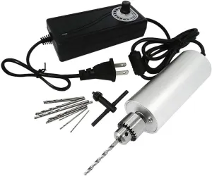 Yakamoz 0.3mm - 4mm Adjustable Micro Mini Electric Hand Drill Aluminum Portable Handheld Drill for DIY PCB with 5A DC5V-12V Power Supply Control | 10pcs Micro Drill Bits Included
