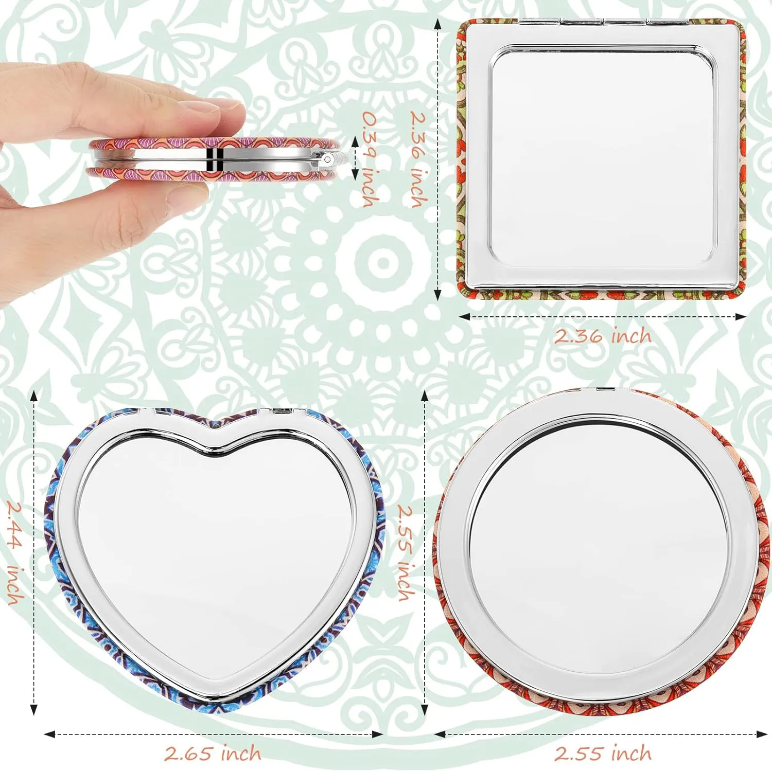 Yalikop Mandala Design Pocket Mirror Mini Travel Makeup Purse Compact Accessories Beauty Magnifying Double Sides Pocket Mirror Portable Handheld Folding PU Leather Supply for Women(6 Pieces)