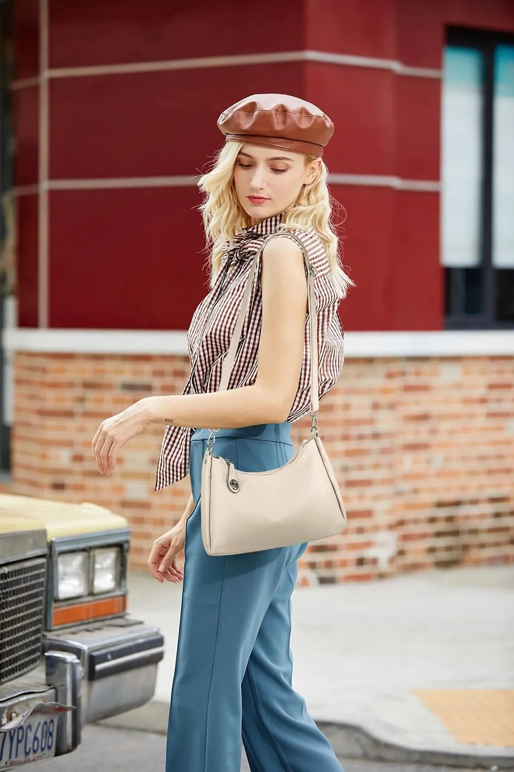 YALUXE Women’s Real Cowhide Leather Shoulder Bag Underarm Handbag Trendy Purse Anti-theft Pocket