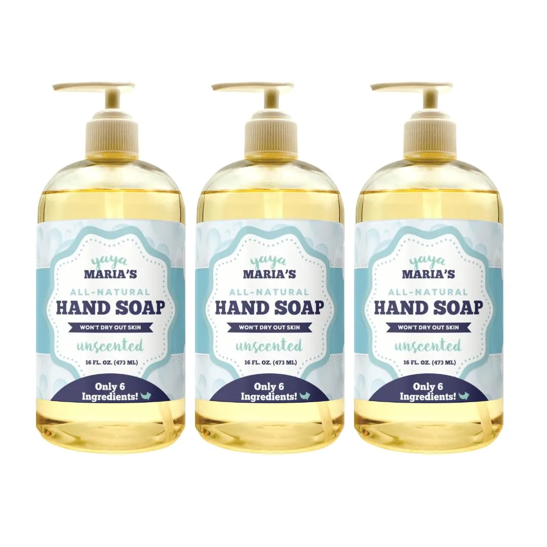 Yaya Maria's Natural Hand Soap, Only 6 Ingredients, 100% Nontoxic, Keeps Hands Soft, Cruelty-Free (Unscented)