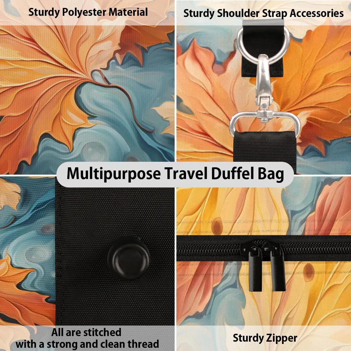 Yellow Maple Leaves Travel Duffel Bag for Women Men Waterproof Foldable Overnight Weekender Bag Large Capacity Sports Gym Bag