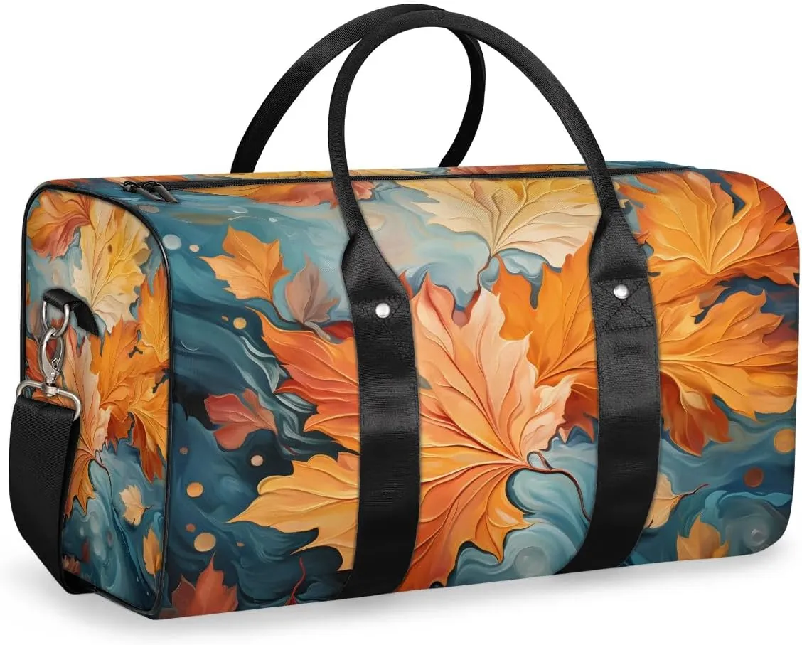 Yellow Maple Leaves Travel Duffel Bag for Women Men Waterproof Foldable Overnight Weekender Bag Large Capacity Sports Gym Bag
