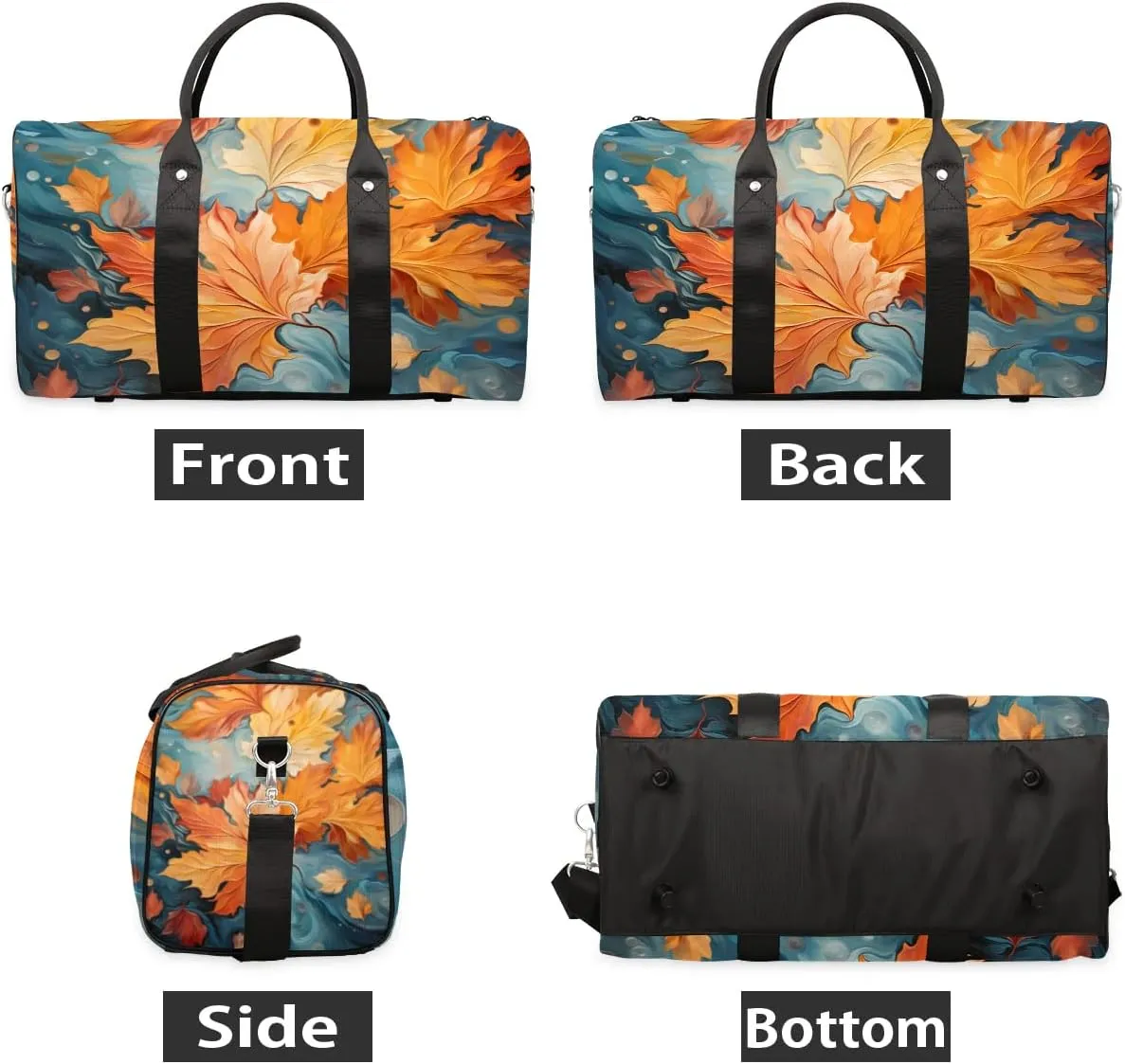 Yellow Maple Leaves Travel Duffel Bag for Women Men Waterproof Foldable Overnight Weekender Bag Large Capacity Sports Gym Bag