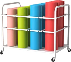 Yoga Mat Storage Cart, Foam Roller Organizer with Lockable Wheels, Fitness Equipment Trolley for Home Gym, 12 Mats Capacity (White)
