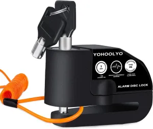 YOHOOLYO Alarm Disc Lock Motorcycle Disc Brake Lock Anti-Theft Waterproof 110 dB 7mm Pin 5ft Reminder Cable for Motorcycles Bike Scooter Carry Pouch (Black)
