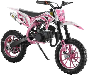 YOXIER 50cc Kids Dirt Bike,New Upgraded 2-Stroke Off-Road Mini Bike with Front & Rear Disc Brake,Max Load 330 Lbs,Gas Power Dirt Bikes for Kids 8-14,Mini Dirt Bike with Max Speed 40km/H Pink