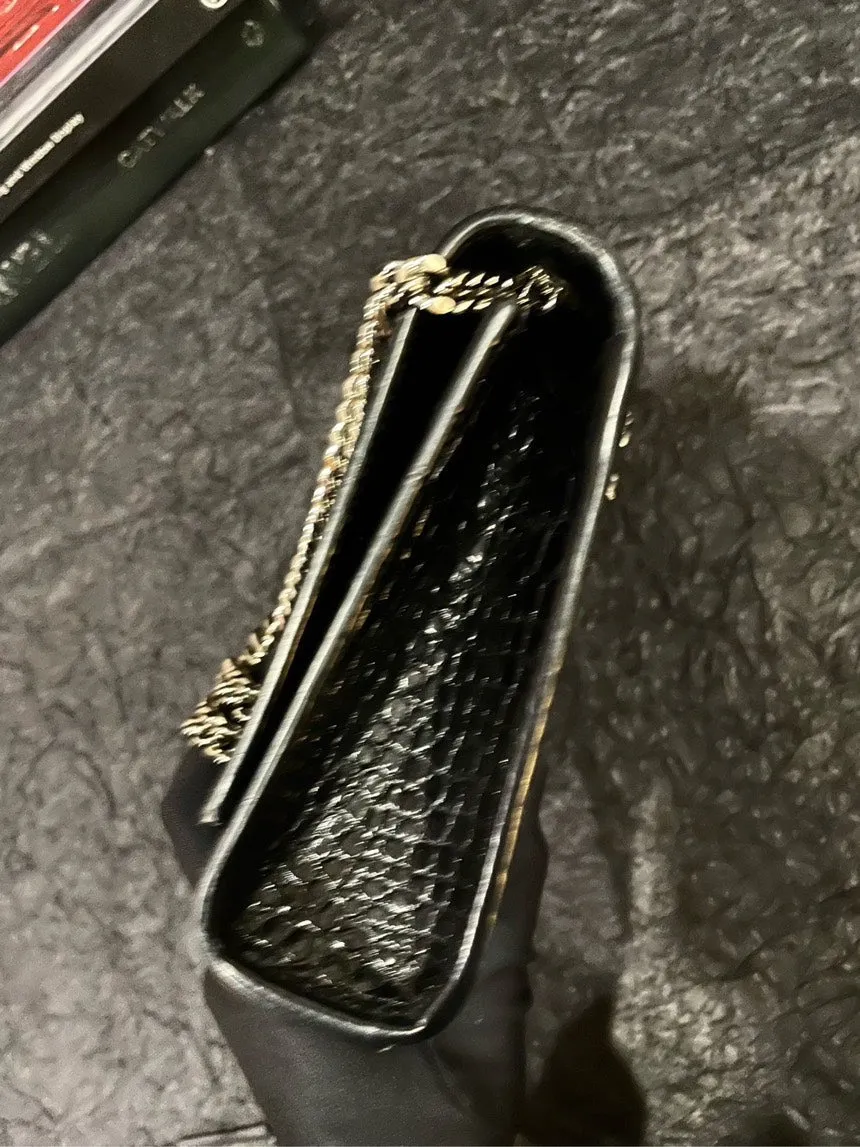 YSL Black Silver Crocodile Embossed Kate Tassel Bag Shoulder Bag