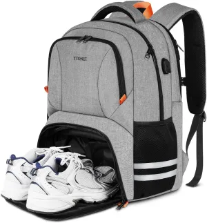 Ytonet Gym Backpack For Men Women, Backpack for Men with Shoe Compartment, Water Resistant Workout Sports Bag with USB Port Fit 15.6 Inch Laptop, Gym, Sports, Camping, Hiking, Grey