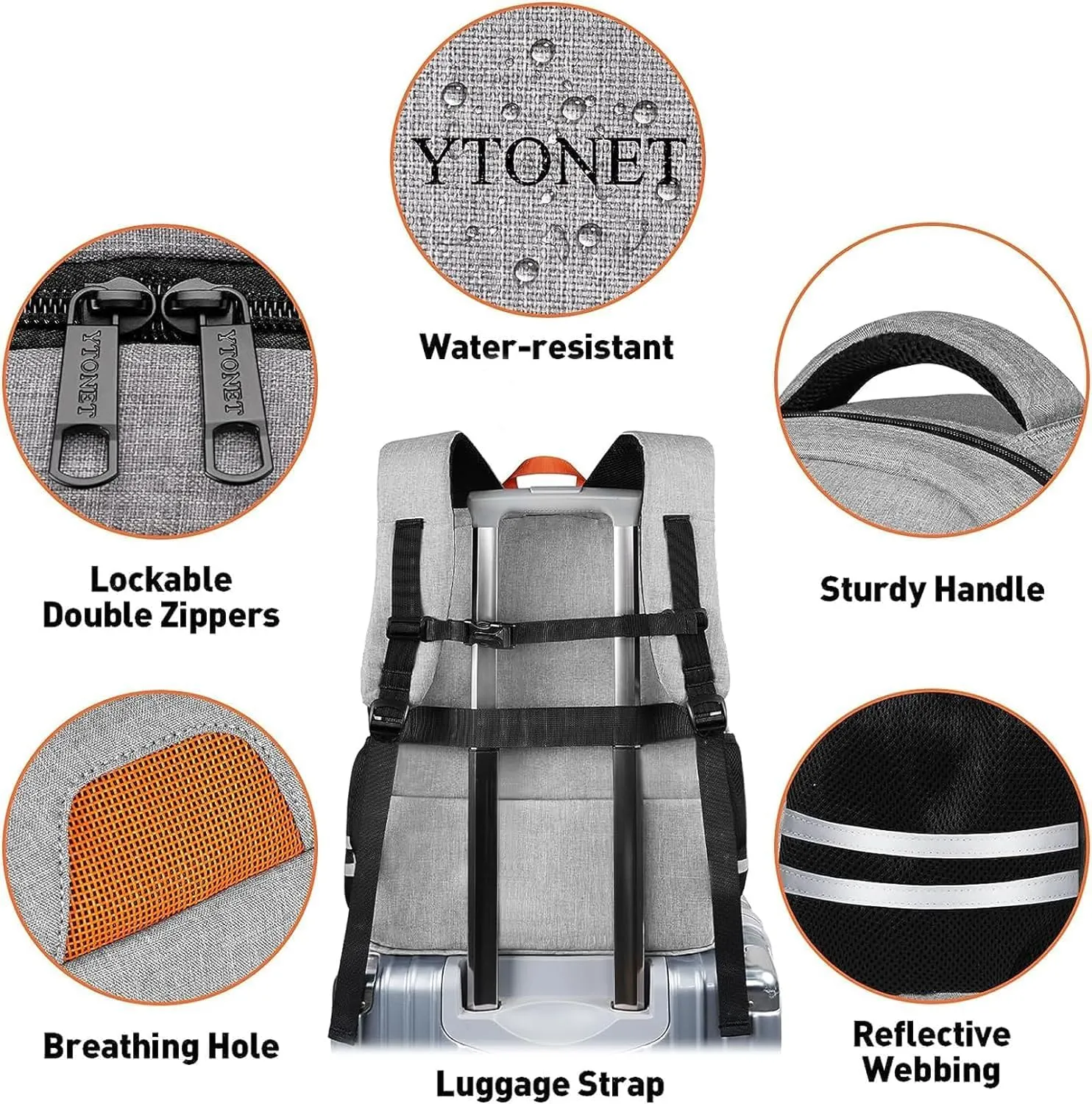 Ytonet Gym Backpack For Men Women, Backpack for Men with Shoe Compartment, Water Resistant Workout Sports Bag with USB Port Fit 15.6 Inch Laptop, Gym, Sports, Camping, Hiking, Grey