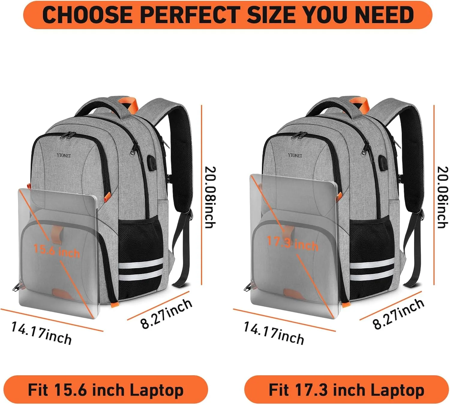 Ytonet Gym Backpack For Men Women, Backpack for Men with Shoe Compartment, Water Resistant Workout Sports Bag with USB Port Fit 15.6 Inch Laptop, Gym, Sports, Camping, Hiking, Grey