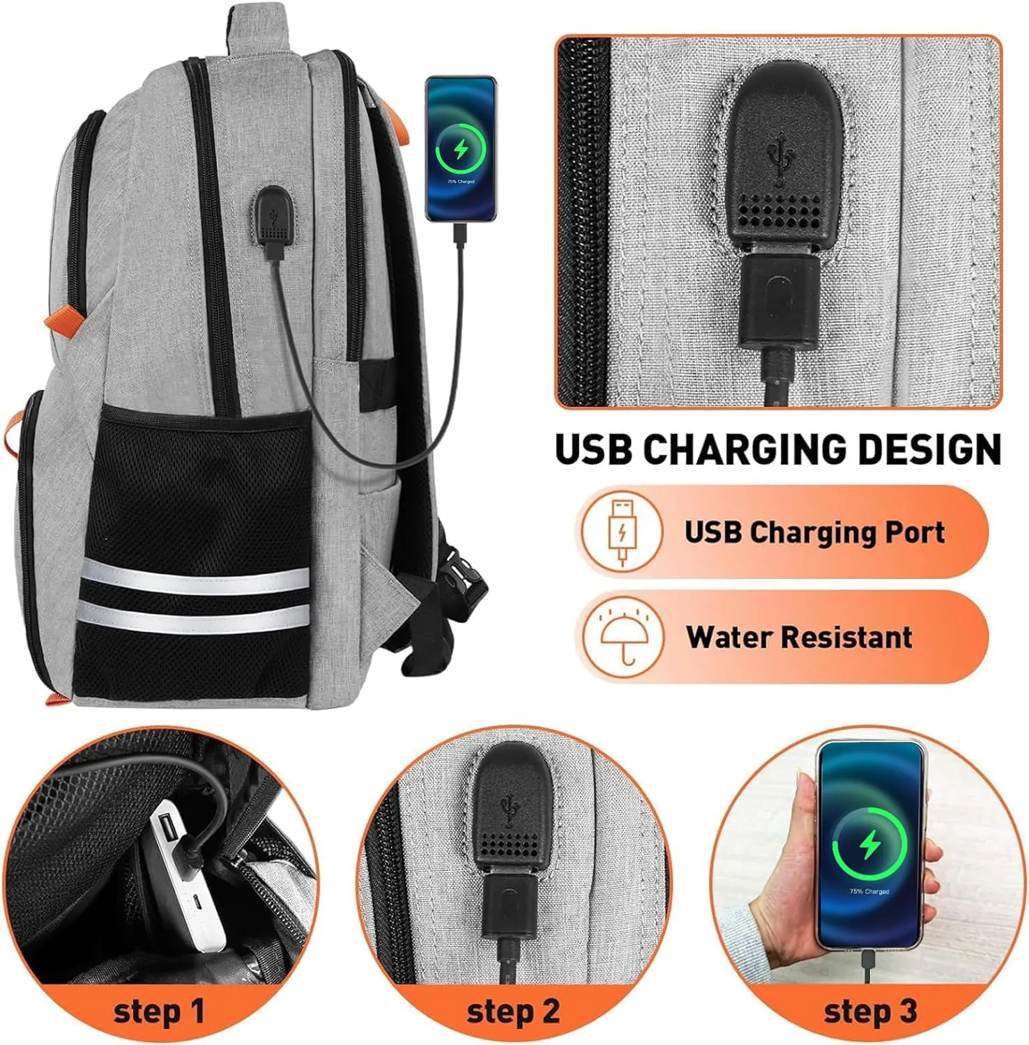 Ytonet Gym Backpack For Men Women, Backpack for Men with Shoe Compartment, Water Resistant Workout Sports Bag with USB Port Fit 15.6 Inch Laptop, Gym, Sports, Camping, Hiking, Grey