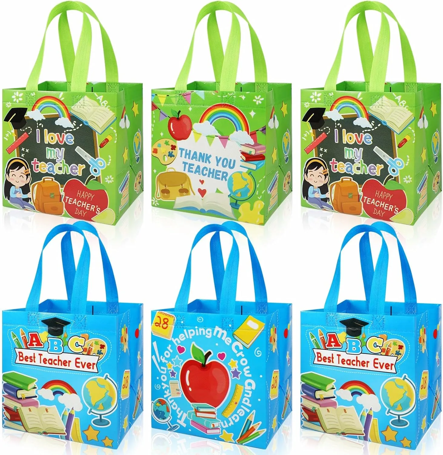 YVAINE 12 Pieces Teacher Appreciation Gift Bags Thank You Teachers Non-Woven Tote Bag Teacher Paper Goodies Bags Treat Bag for Teachers Graduation Party Supplies