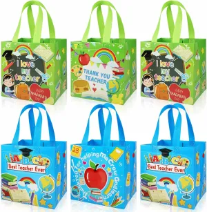 YVAINE 12 Pieces Teacher Appreciation Gift Bags Thank You Teachers Non-Woven Tote Bag Teacher Paper Goodies Bags Treat Bag for Teachers Graduation Party Supplies