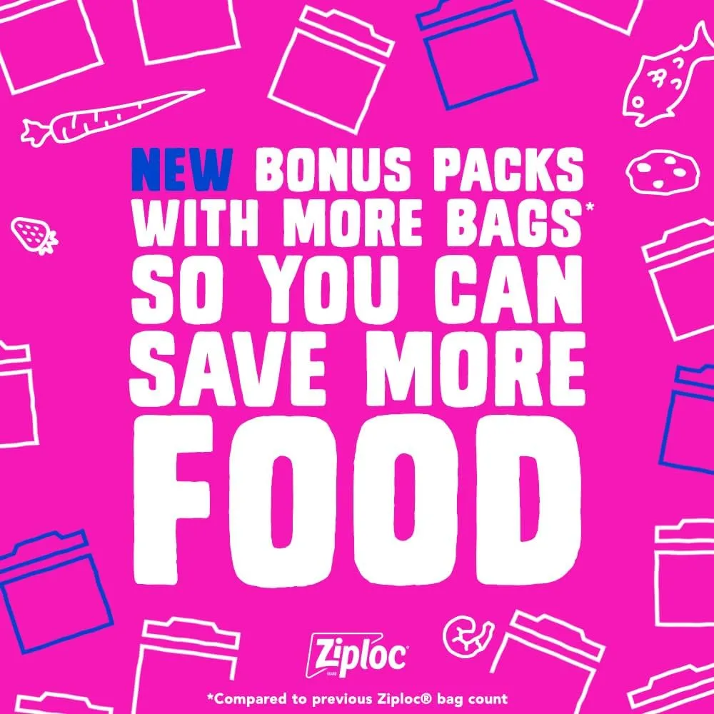 Ziploc Gallon Food Storage Freezer Bags, Stay Open Design with Stand-Up Bottom, Easy to Fill, 66 Bags Total