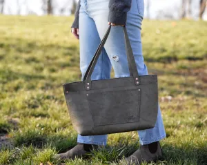 Zippered Leather Tote in Olive